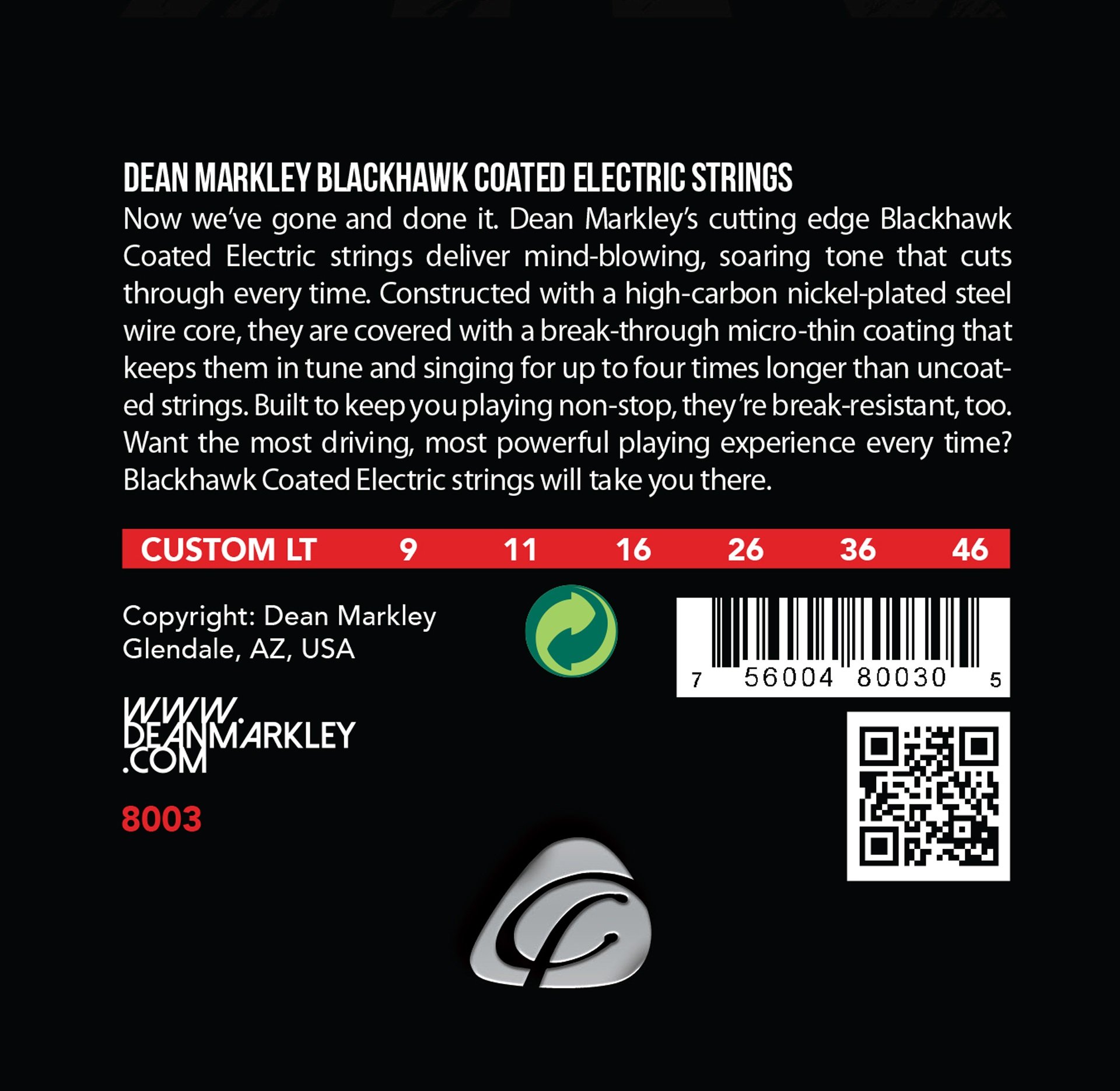 Blackhawk - 8003 - Coated Electric Guitar String Set, Custom Light, .009-.046