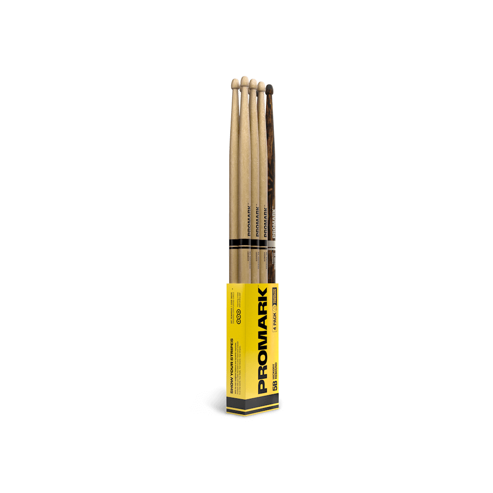 Rebound 5B Drumstick aus Hickory, Holzeichel, FireGrain Bonus 4er-Packung