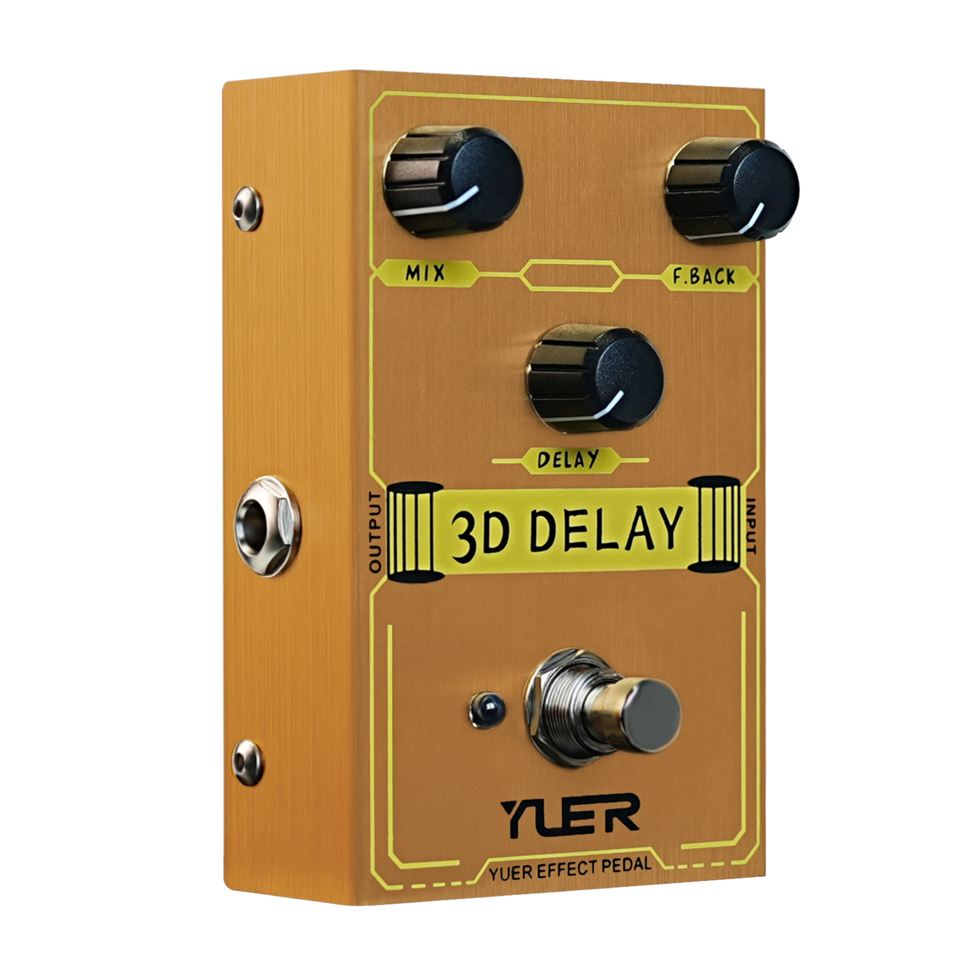 Gitarreneffektpedal, Delay-Effekt, Holzoptik, Drehregler, Fußschalter