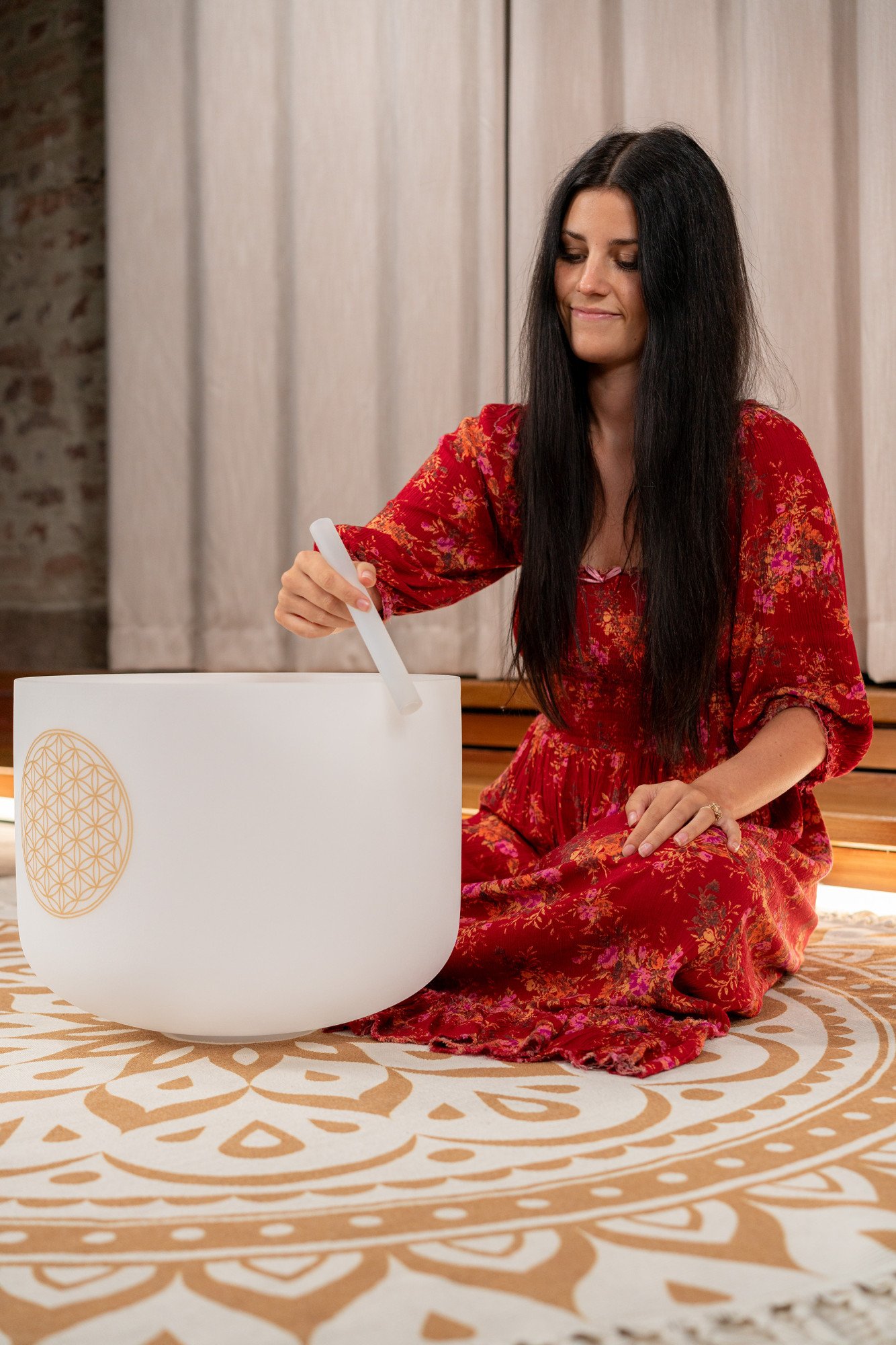 16" Flower of Life Crystal Singing Bowl, 128 Hz / C3