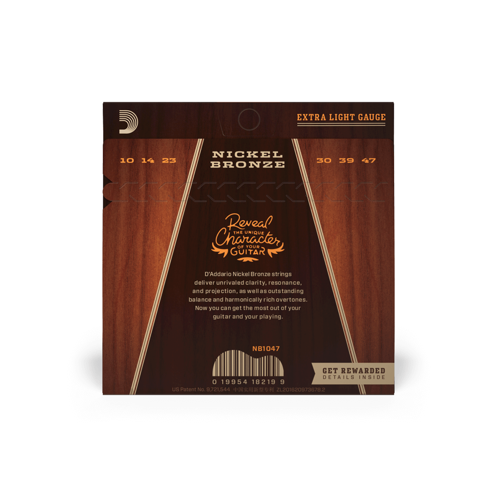 NB1047 Nickel Bronze Acoustic Guitar Strings, Extra Light, 10-47