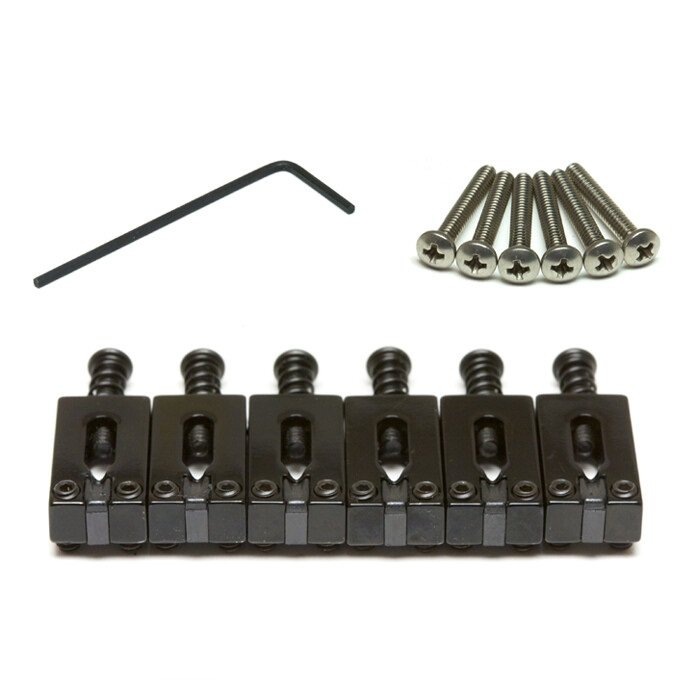 String Saver PG-8000-0B - Strat & Tele Style Saddles, Brushed Steel, 6-String - Black