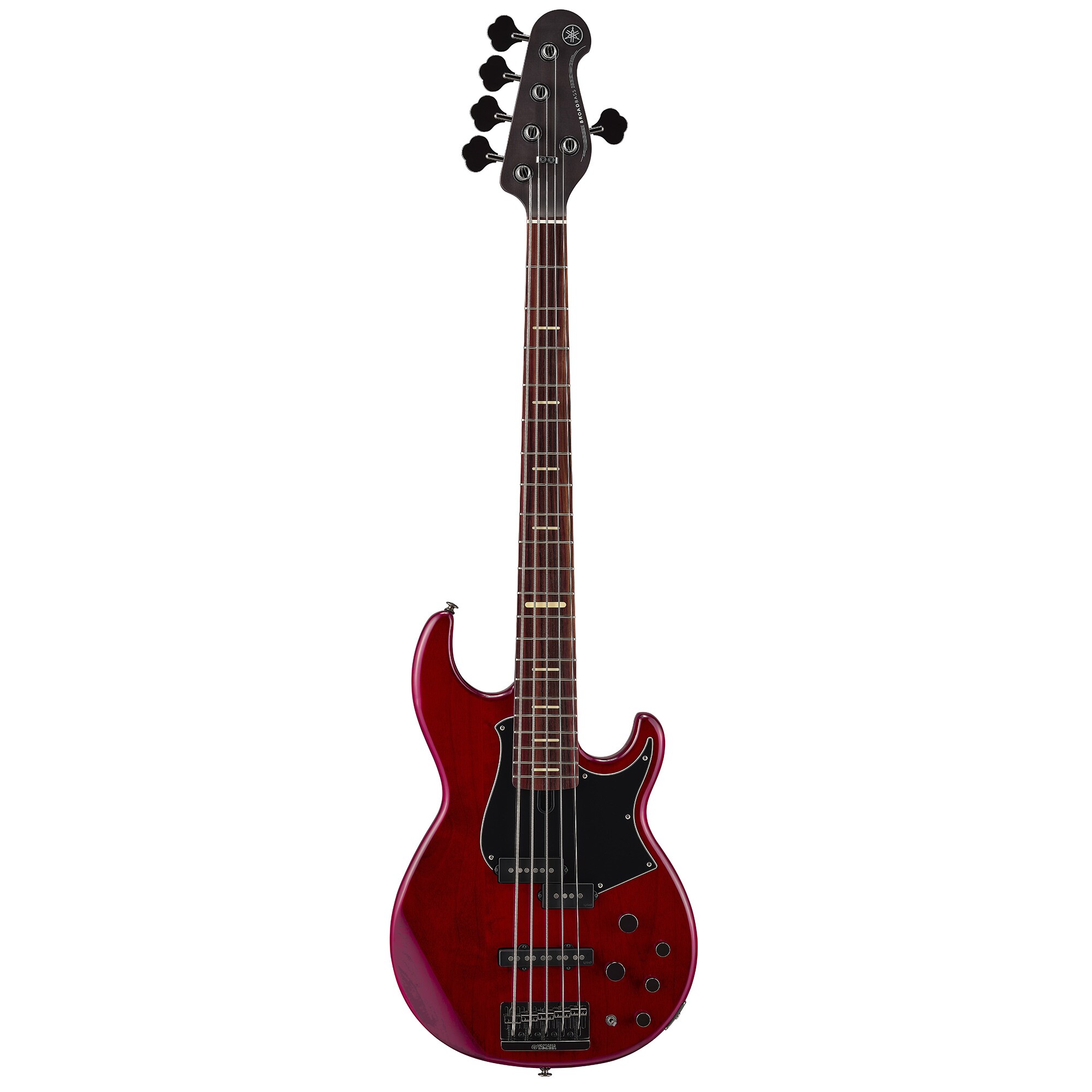 E-Bass, Viersaiter, Rot lackiert, Massivholzkorpus, Schwarzes Schlagbrett