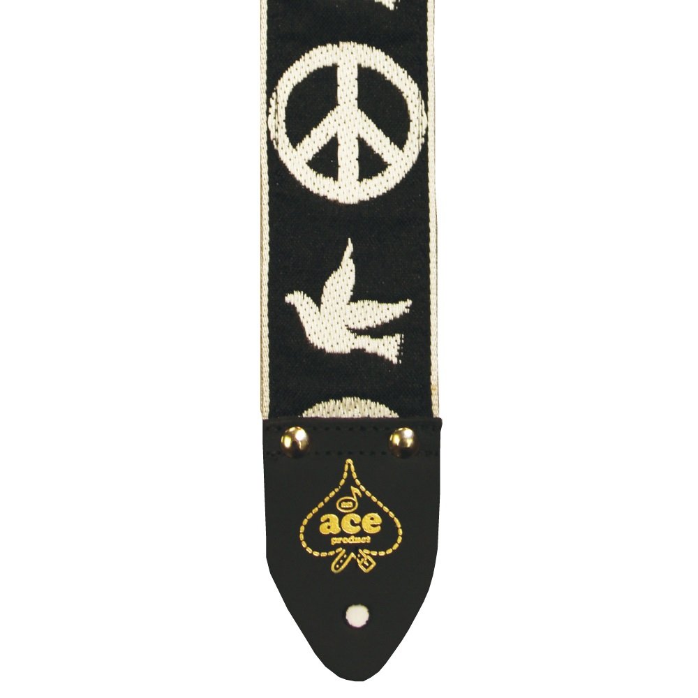 Ace Peace & Dove Black Vintage Reissue Guitar Strap