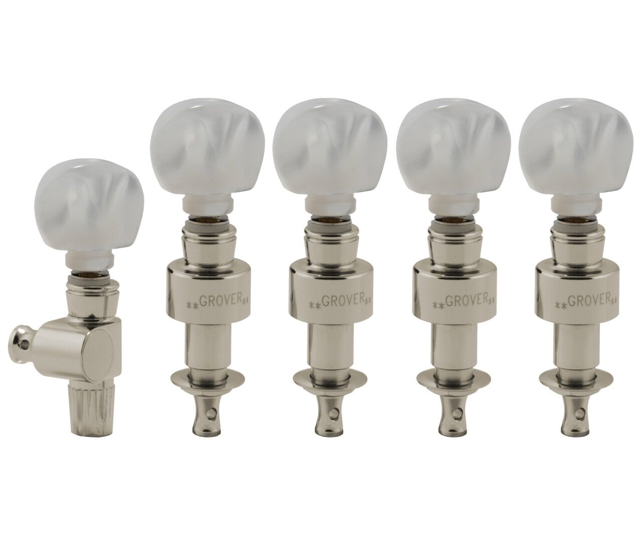 124N5 Geared Banjo Pegs with Round Pearloid Button - 5 pcs. - Nickel