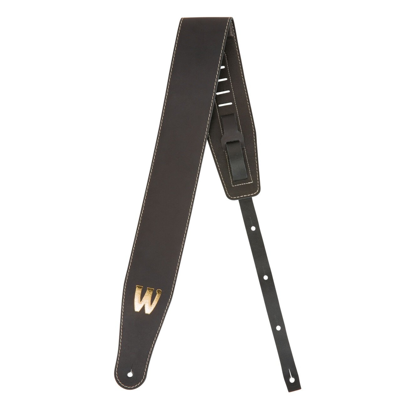 Teambuilt Genuine Leather Bass Strap - Black, Gold Embossing