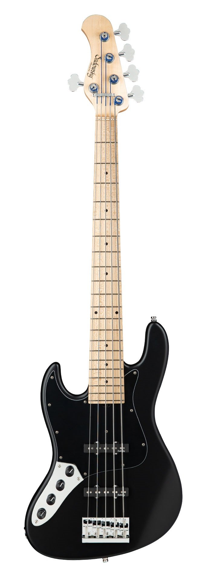 MetroLine 21-Fret Vintage J/J Bass, Swamp Ash Body, 5-String, Lefthand - Solid Black Satin