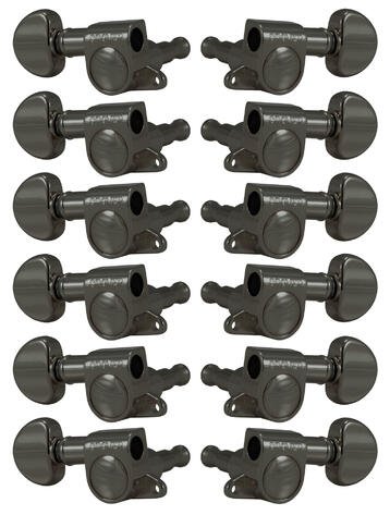 205BN12 Mini Rotomatics with Round Button - 12-String Guitar Machine Heads, 6 + 6 - Black Nickel
