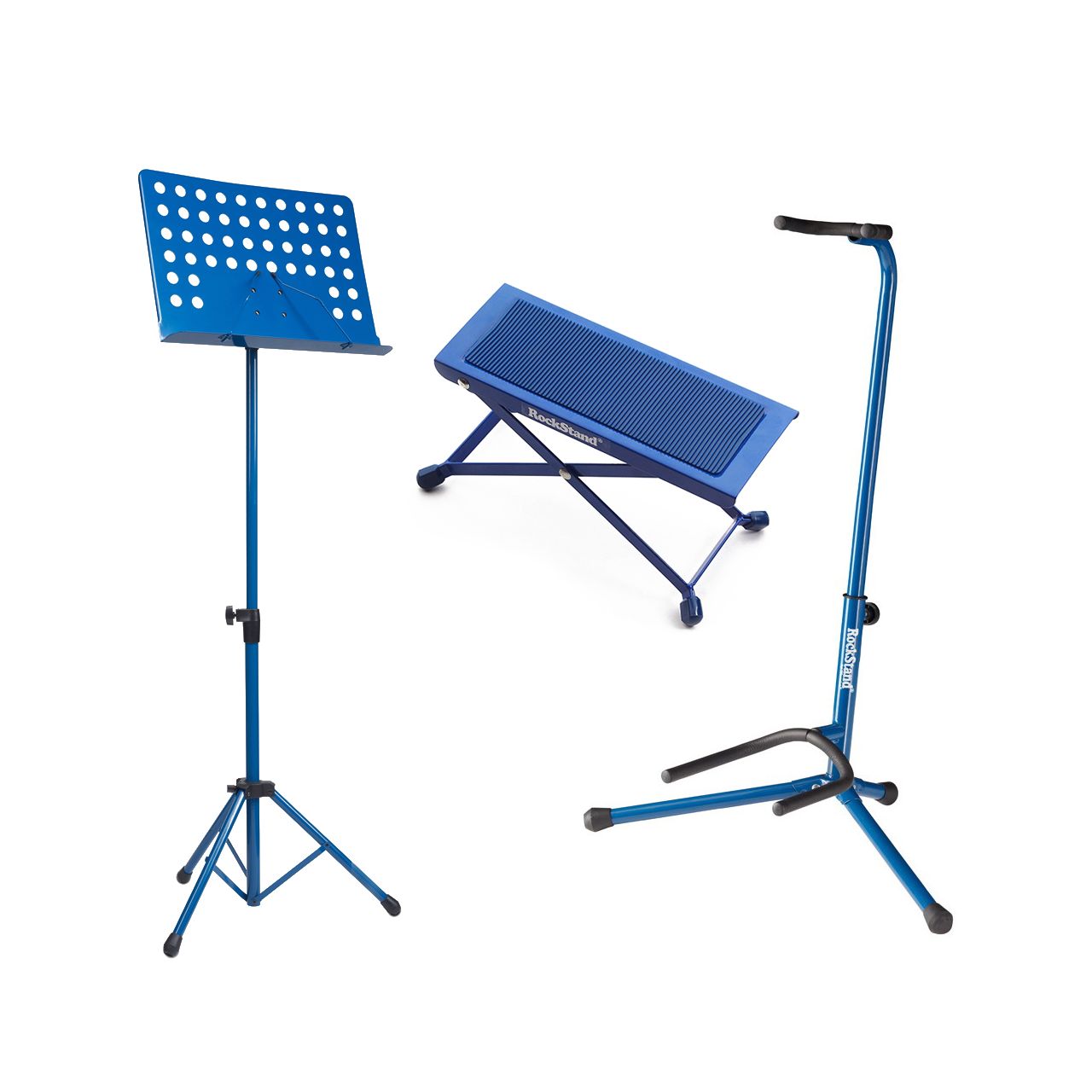 Einsteiger-Bundle 34: Fußbank + Orchesterpult + Gitarrenständer / blau