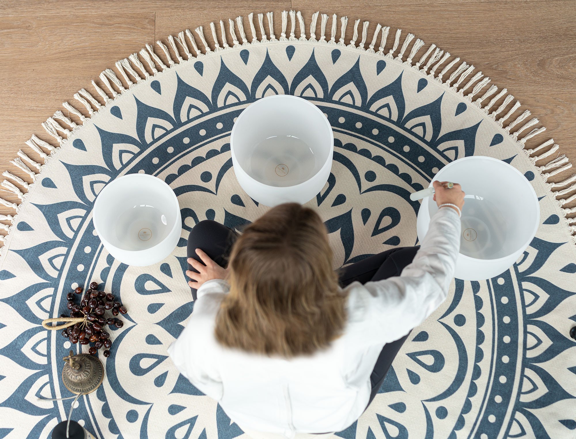 Meditation Rug - Navy Blue / Floral Design