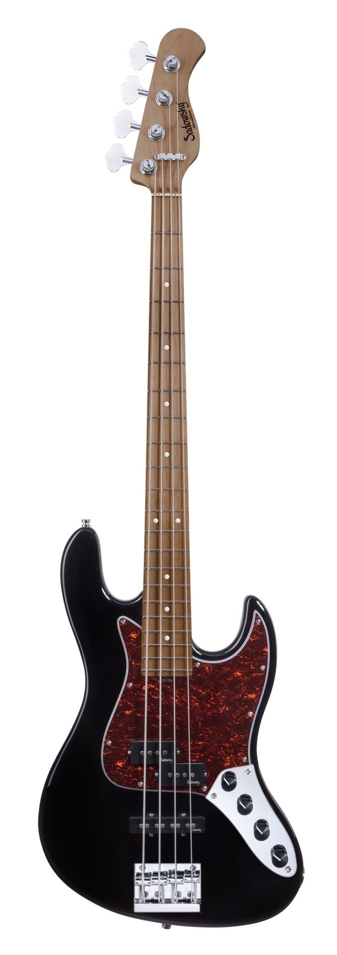 MetroExpress 21-Fret Hybrid P/J Bass, Roasted Maple Fingerboard, 4-String - Solid Black High Polish