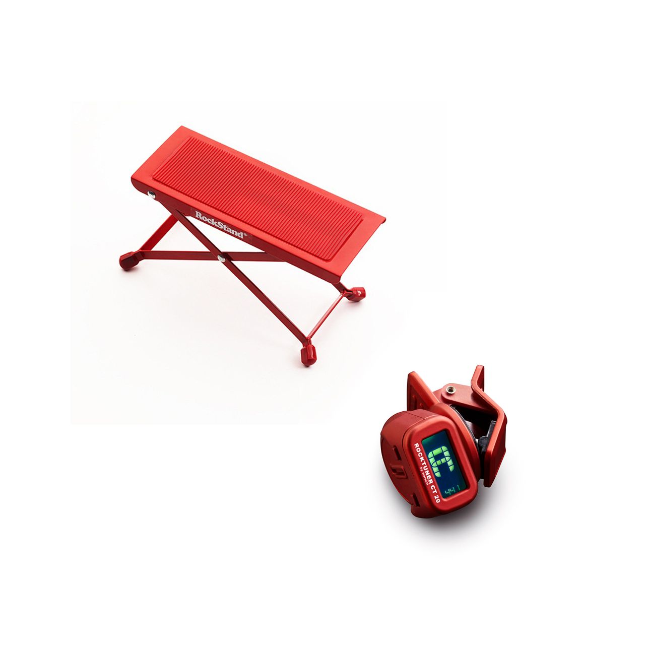 Einsteiger-Bundle 5: Fußbank + Clip-On Tuner / rot/ blau