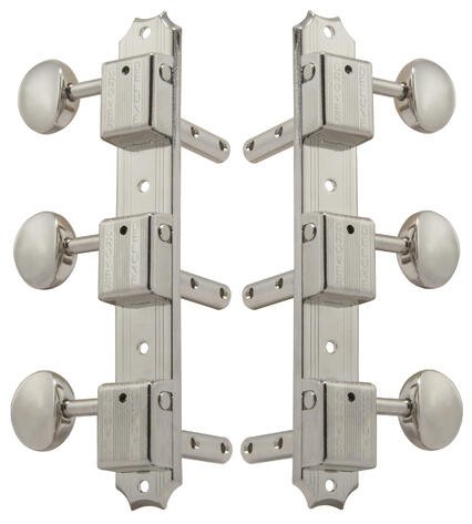 H138N Vintage Deluxe Machine Heads, Horizontal - Guitar Machine Heads, 3 + 3 - Nickel