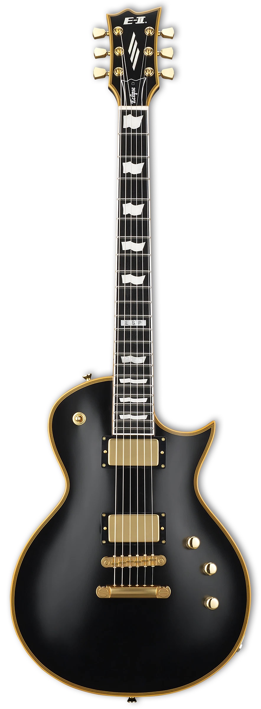 E-Gitarre, schwarzer Korpus, goldene Hardware, Doppel-Humbucker, Einzelschnitt-Korpus