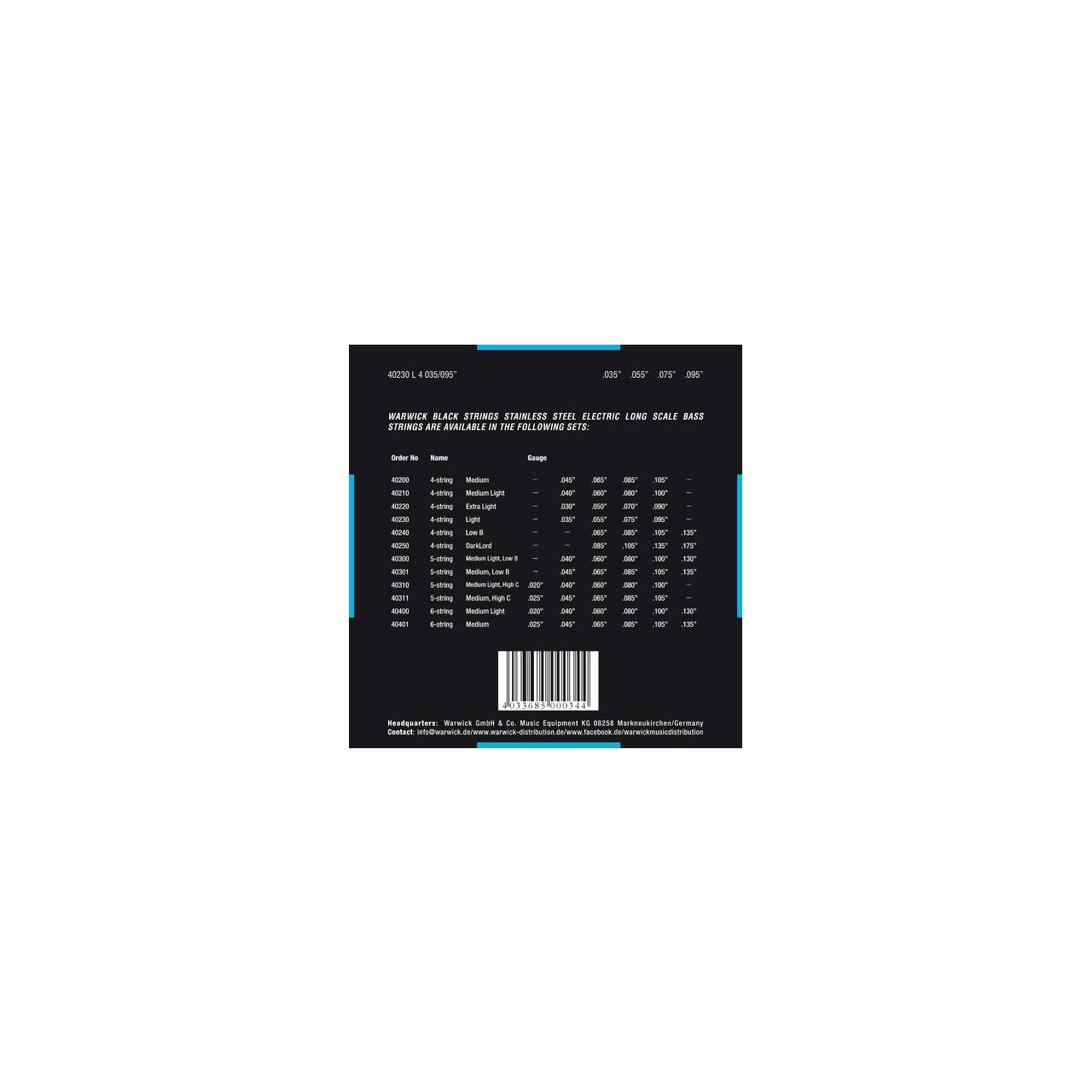 Black Label Bass String Set, Stainless Steel - 4-String, Light, .035-.095