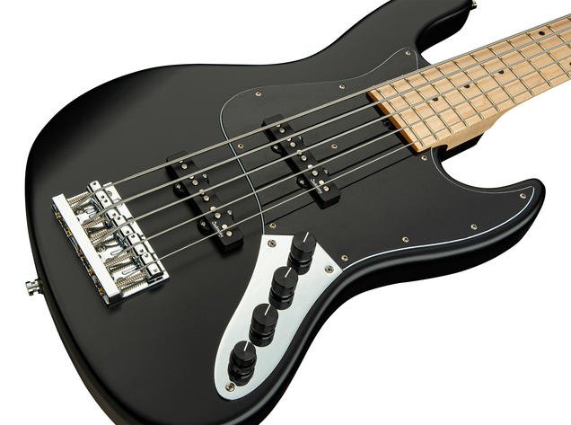 MetroLine 21-Fret Vintage J/J Bass, Swamp Ash - Solid Black Satin 