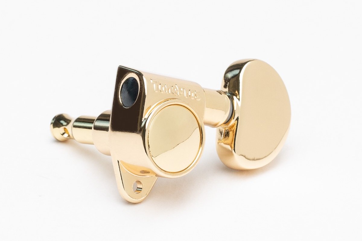GKB33K Tuner with 20:1 Gear Ratio and "Kidney" Style Button - Guitar Machine Heads, 3 + 3 - Gold