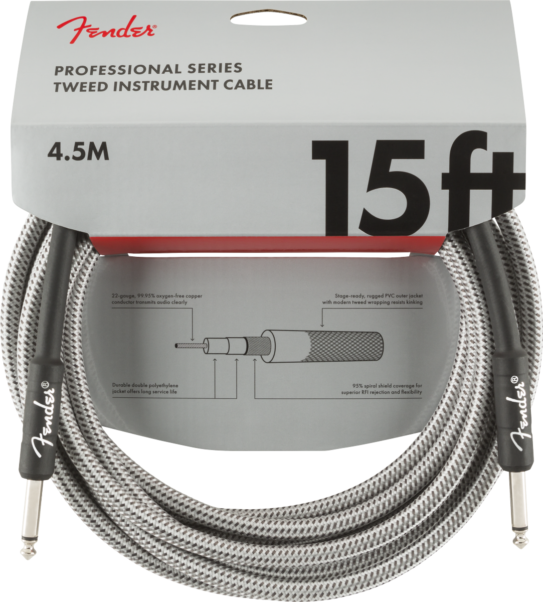 Professional Series Instrument Cable, 15', White Tweed (4,5 m)