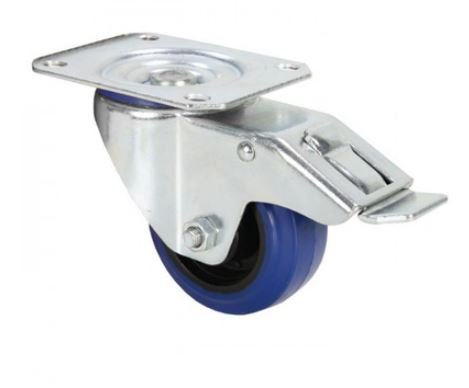 Lenkrolle 80 mm mit blauem Rad und Feststeller