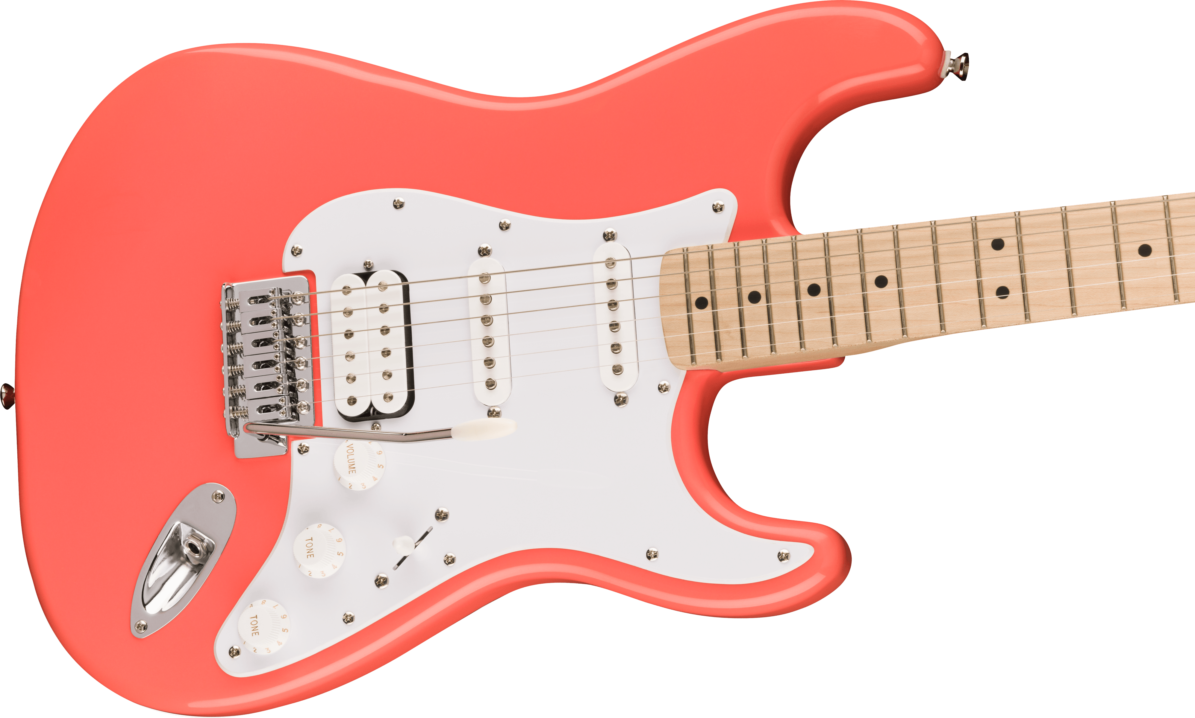 Sonic™ Stratocaster® HSS, Maple Fingerboard, White Pickguard, Tahitian Coral