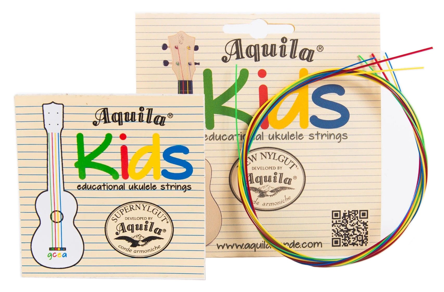 138U - Kids Series, Multi-Color Educational Ukulele String Set - GCEA Tuning (High-G), incl. Method 