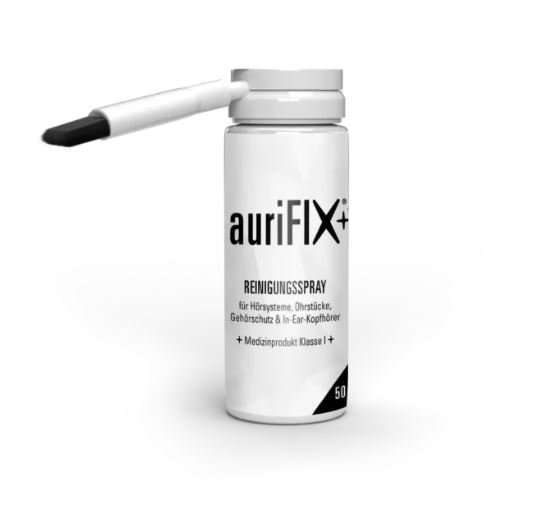 auriFIX Reinigungsspray für In-Ear Hörer mit kleiner Aufsatzbürste