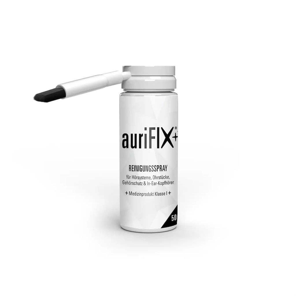 Reinigungsspray, Hörsysteme, Sprühflasche, weiße Flasche, Sprühaufsatz