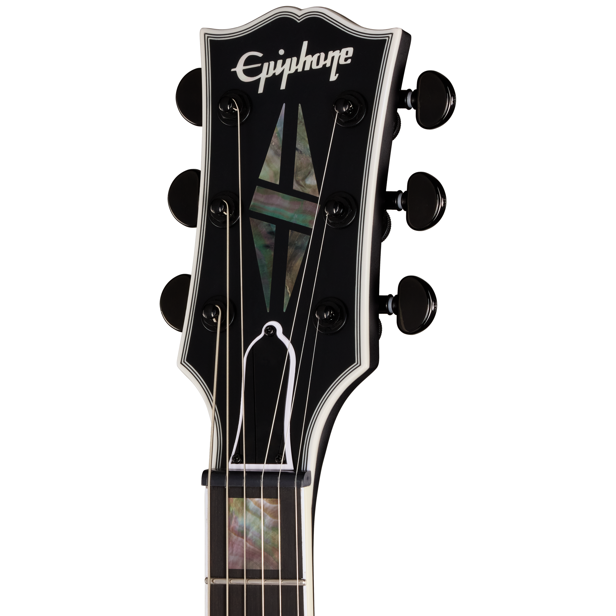 Gitarrenkopf, Schwarzes Finish, Perlmutt-Inlay, Sechs Mechaniken