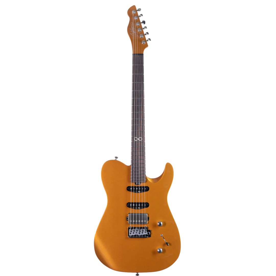 E-Gitarre, goldfarben, Solidbody, Humbucker, Single-Coils