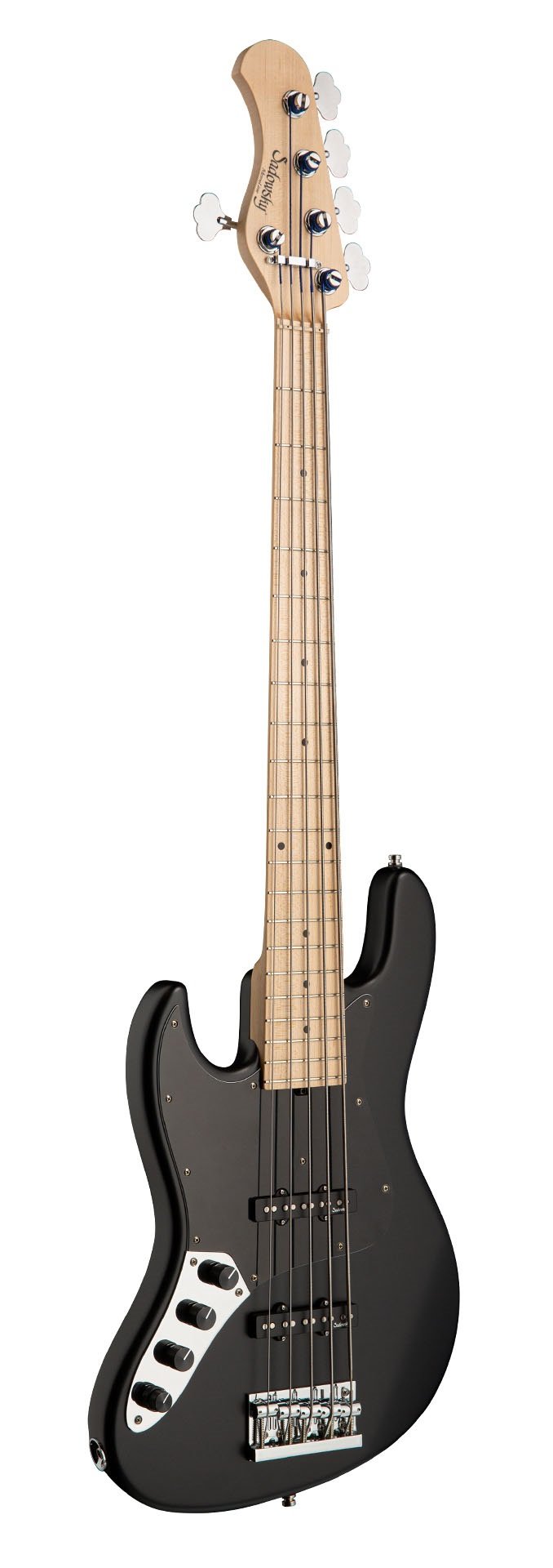 MetroLine 21-Fret Vintage J/J Bass, Swamp Ash Body, 5-String, Lefthand - Solid Black Satin