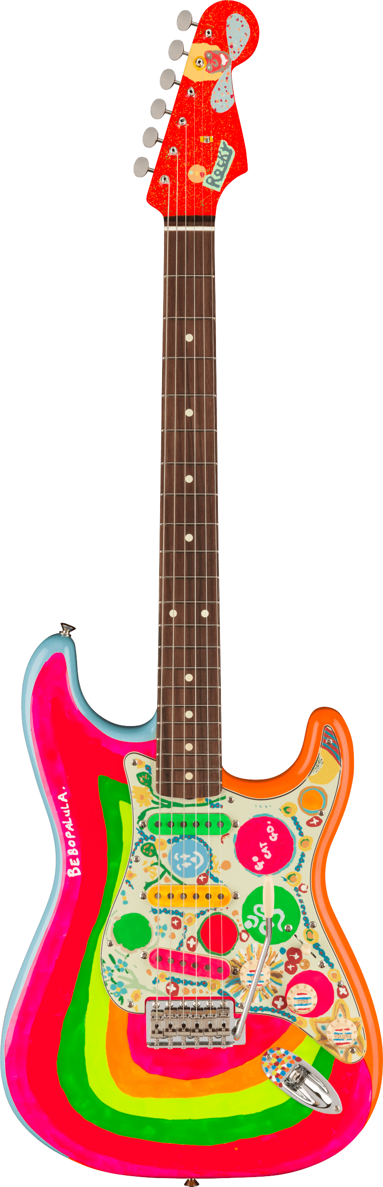 George Harrison Rocky Stratocaster®, Hand Painted Rocky Artwork Over Sonic Blue