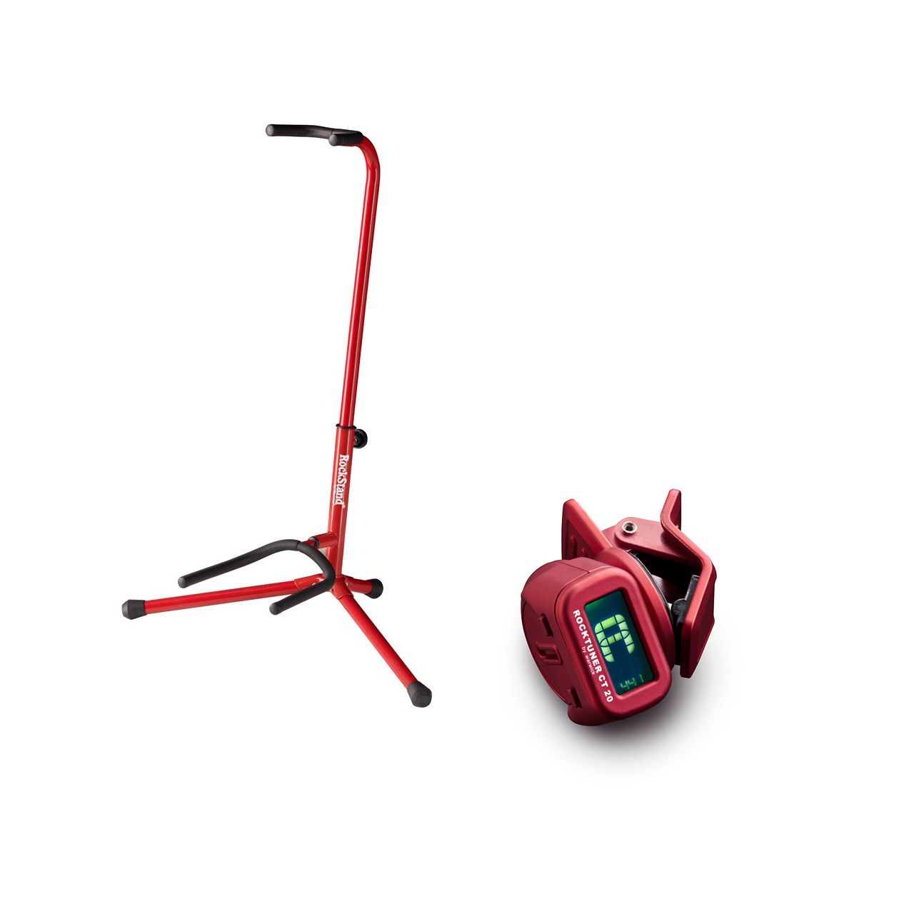 Einsteiger-Bundle 20: Gitarrenständer + Clip-On Tuner / rot