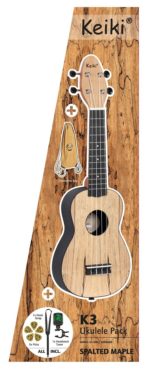 K2 Series Ukulele Set 4 String "Maple satin finish" - inkl. Gymbag/H-Tuner/5 Picks/Gurt