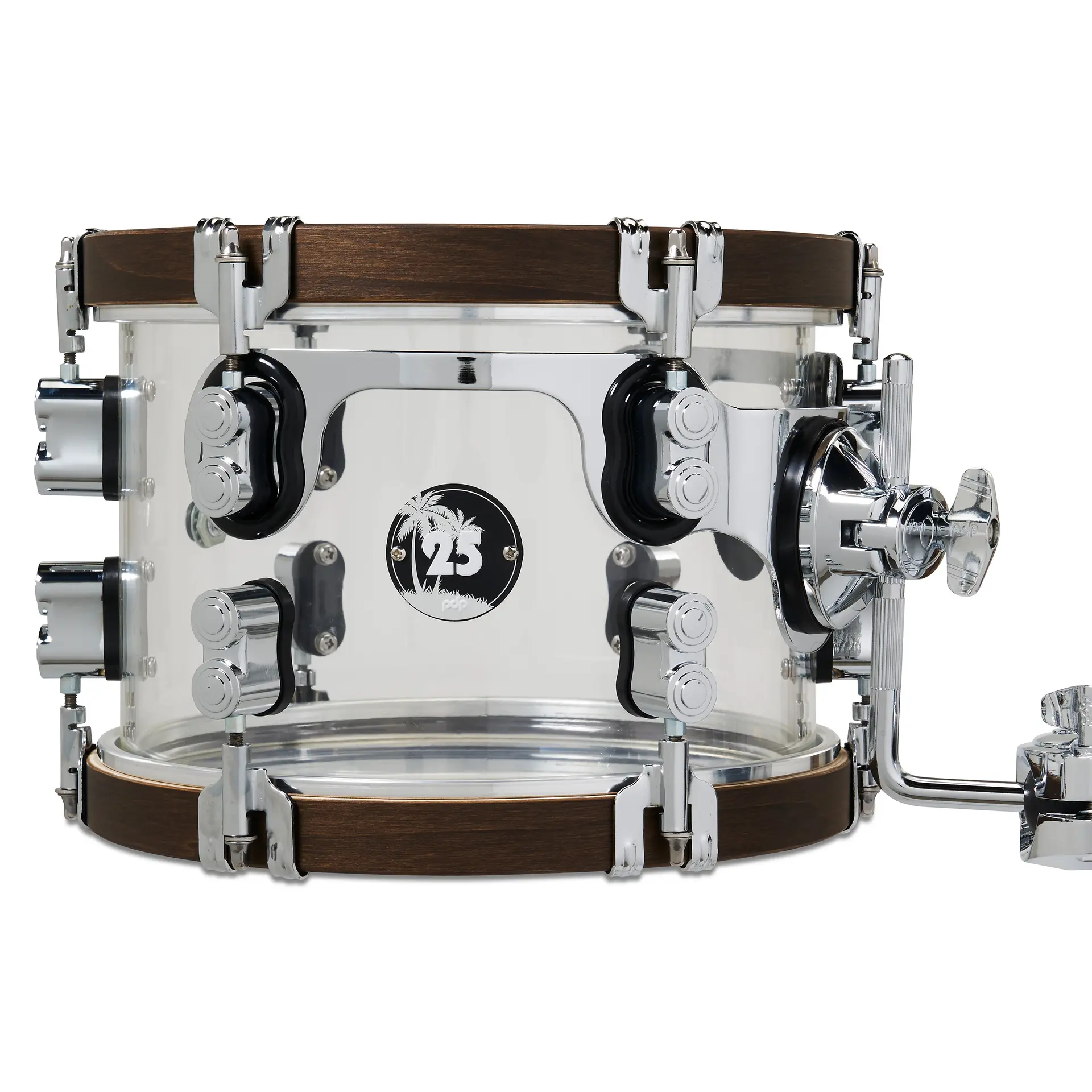 DW PDP 25th Anniversary Acrylic Kit, 4-teiliges Schlagzeug-Set – Detailansicht der Bassdrum-Fußmaschine