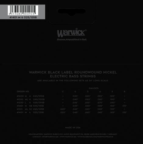 Black Label Bass String Set, Nickel-Plated Steel - 6-String, Medium, .025-.135