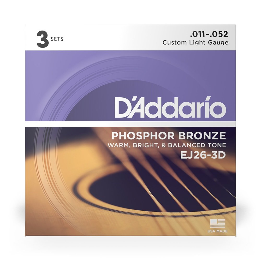 EJ26-3D Saiten für Akustikgitarre, Phosphorbronze, Custom Light, 11-52, 3er Pack