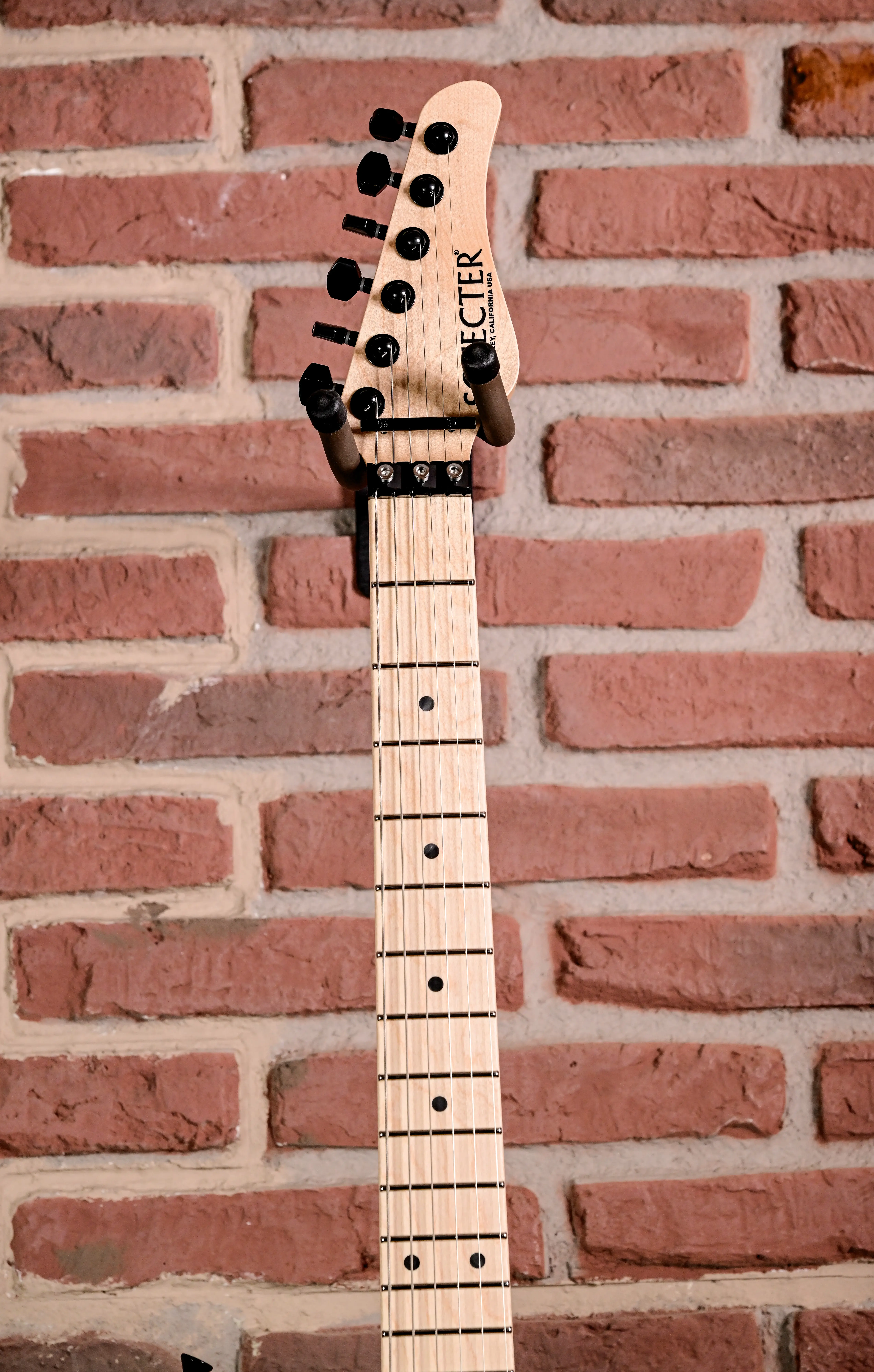 E-Gitarrenhals, Ahorn-Griffbrett, Naturholz, schwarze Mechaniken, Punktmarkierungen
