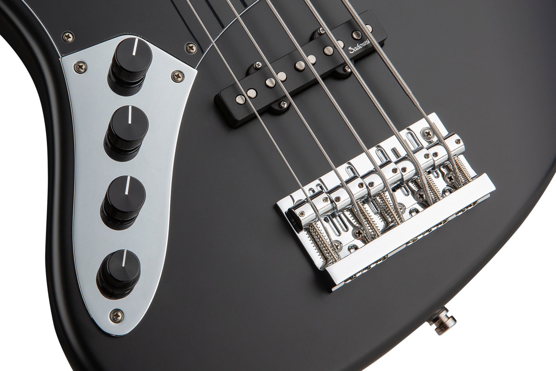 MetroLine 21-Fret Vintage J/J Bass, Swamp Ash Body, 5-String, Lefthand - Solid Black Satin