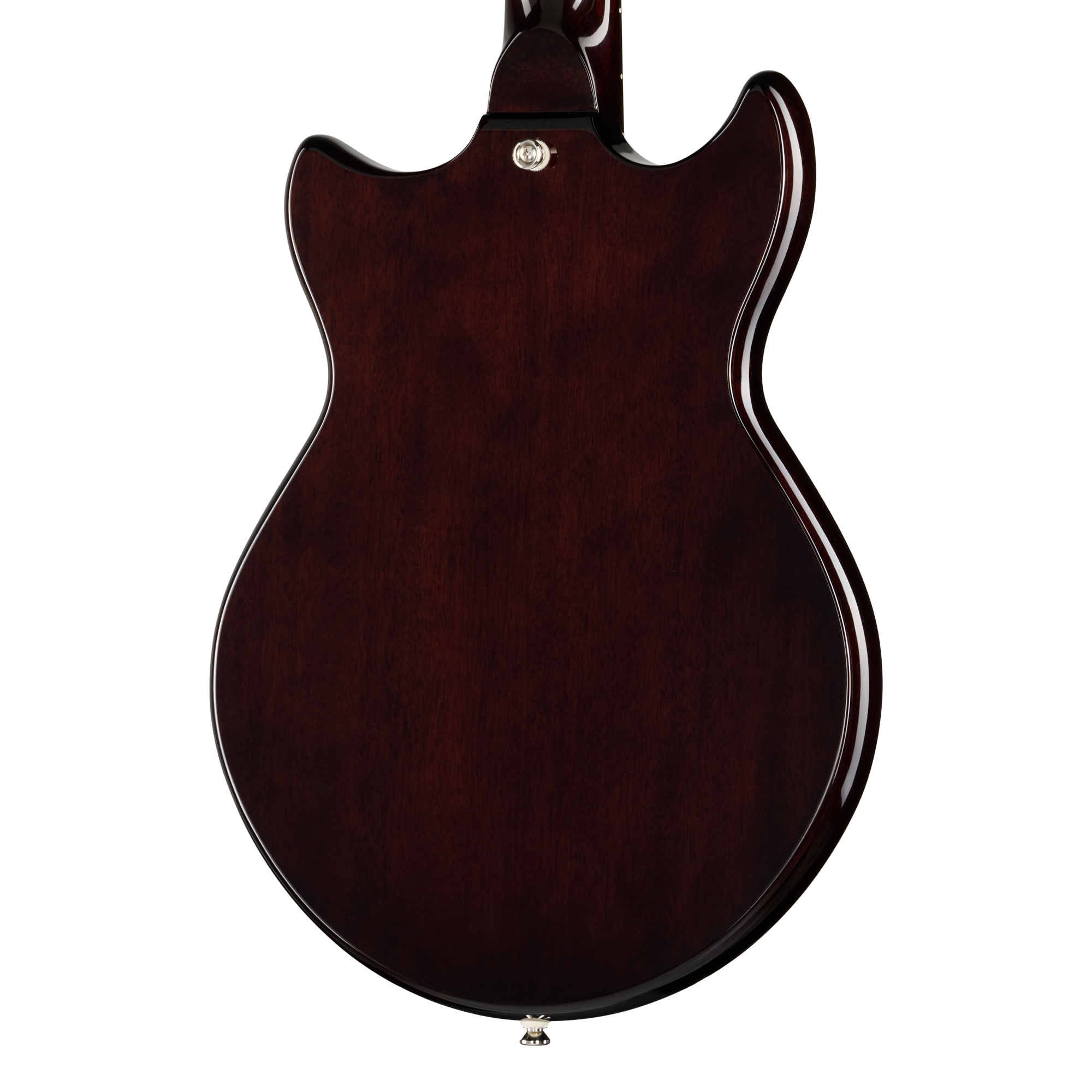 E-Gitarre, Mahagonikorpus, dunkelbraunes Holz, Hochglanzlack, Doppelausschnitt