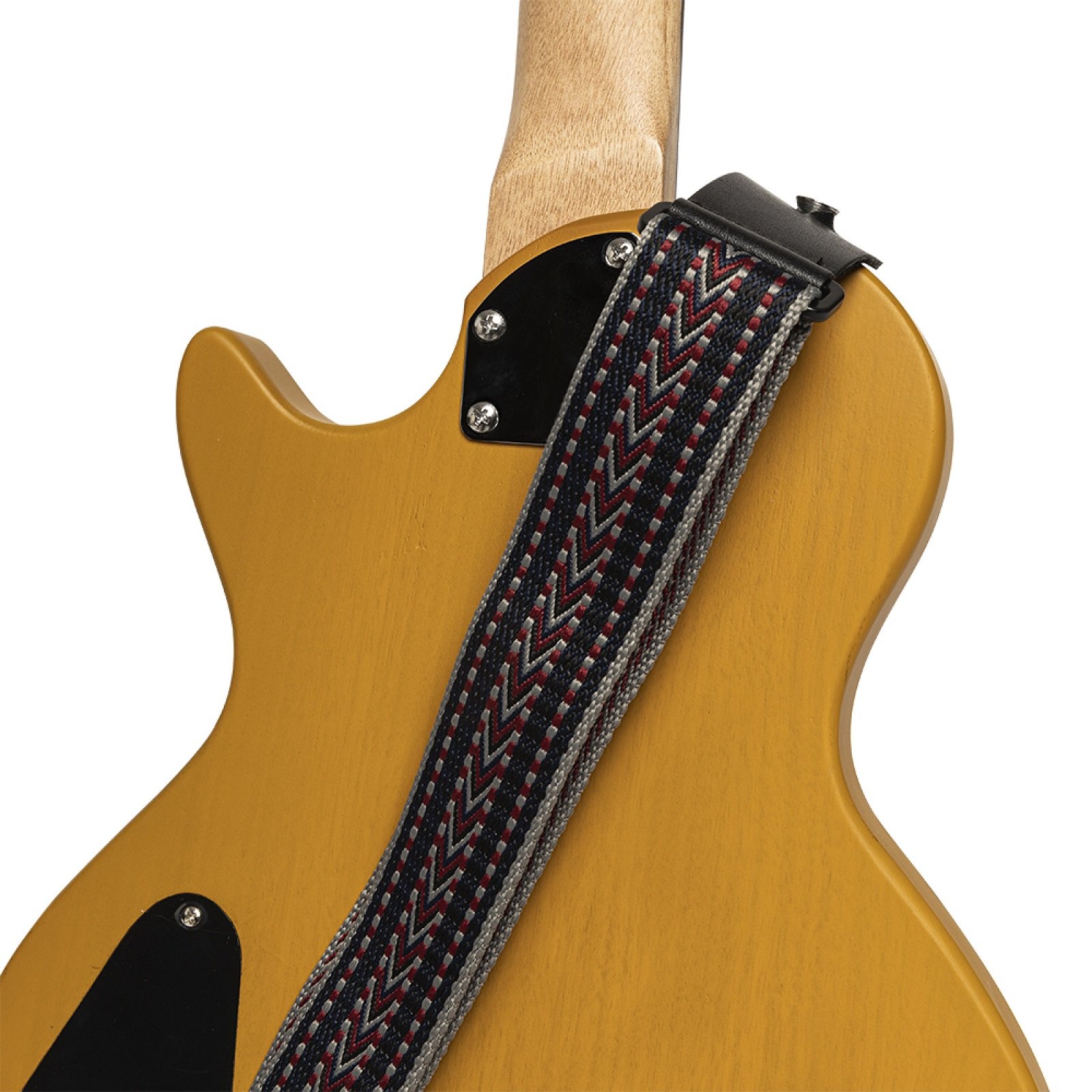 Gitarrengurt aus gewebter Baumwolle mit Sparrenmuster, blau