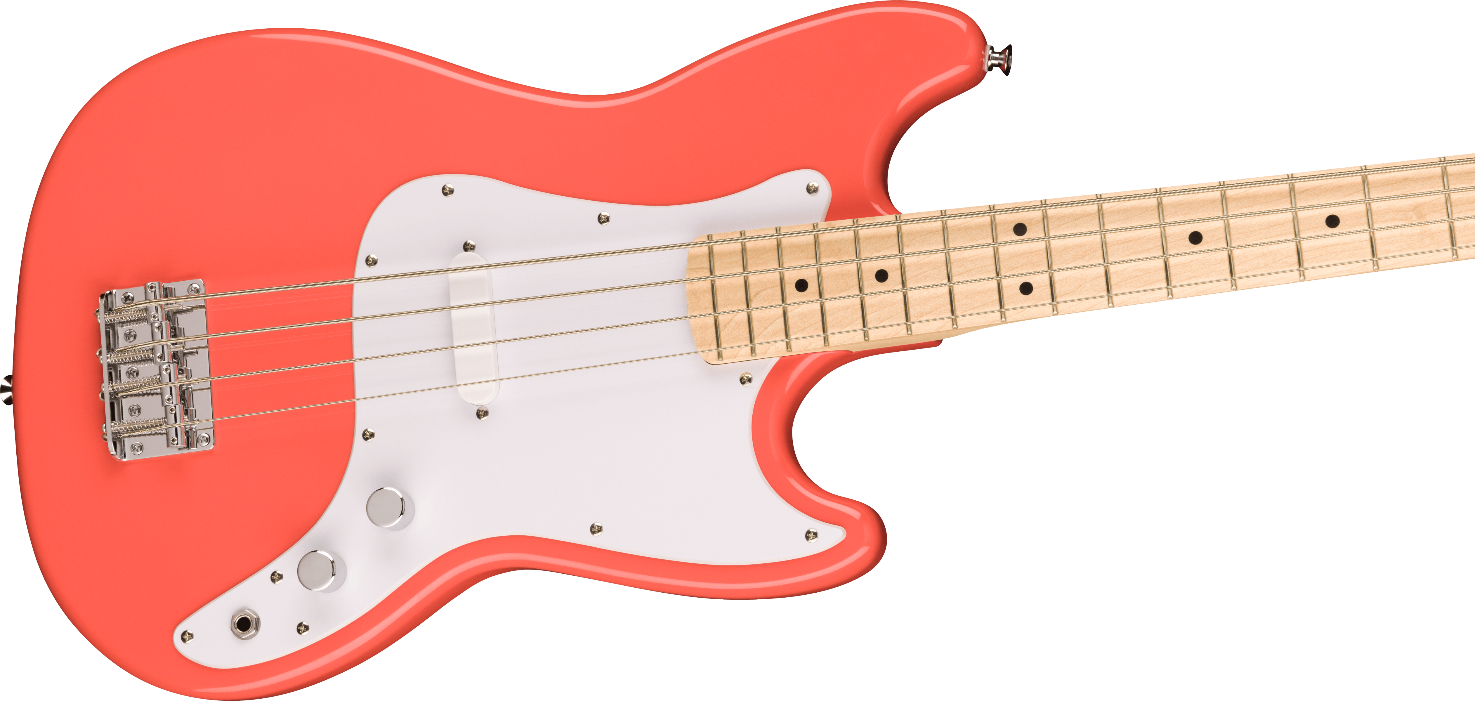 Sonic™ Bronco™ Bass, Maple Fingerboard, White Pickguard, Tahitian Coral