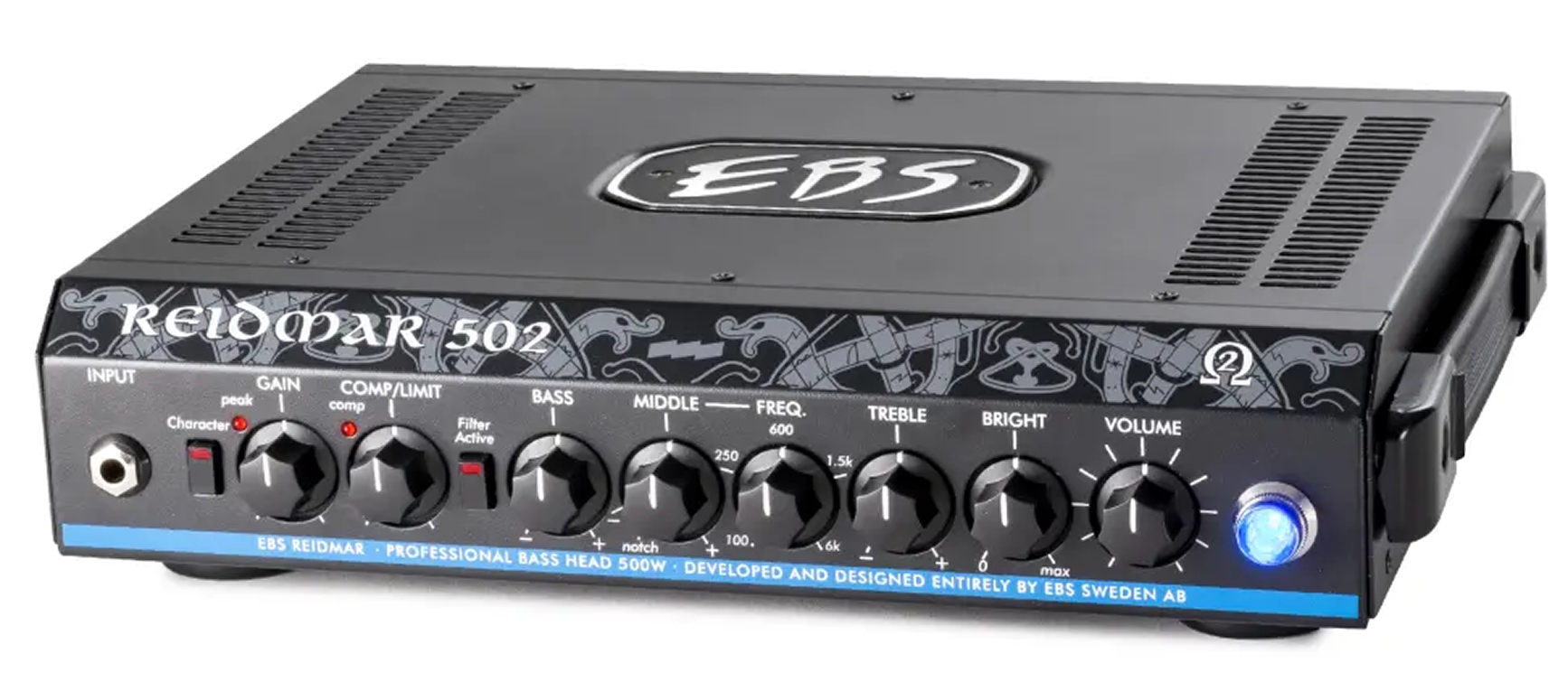 Bassverstärker, Verstärker-Topteil, 500 Watt, schwarzes Gehäuse, Equalizer-Regler