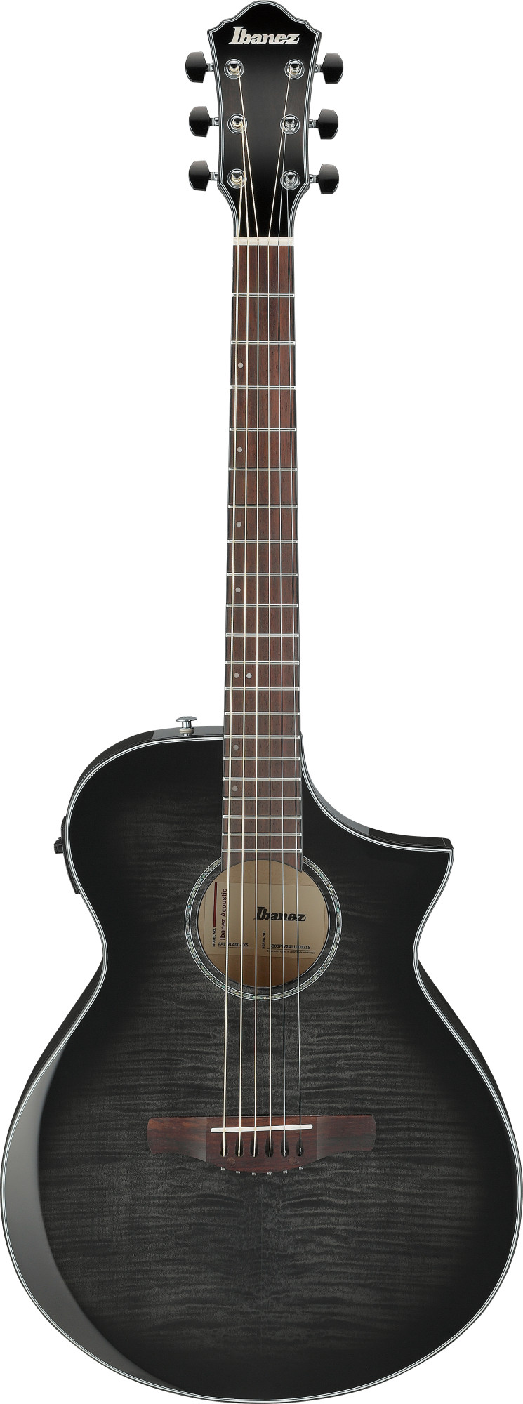 Akustikgitarre, Schwarz, Cutaway-Korpus, Sechsaitig, Holzmaserung