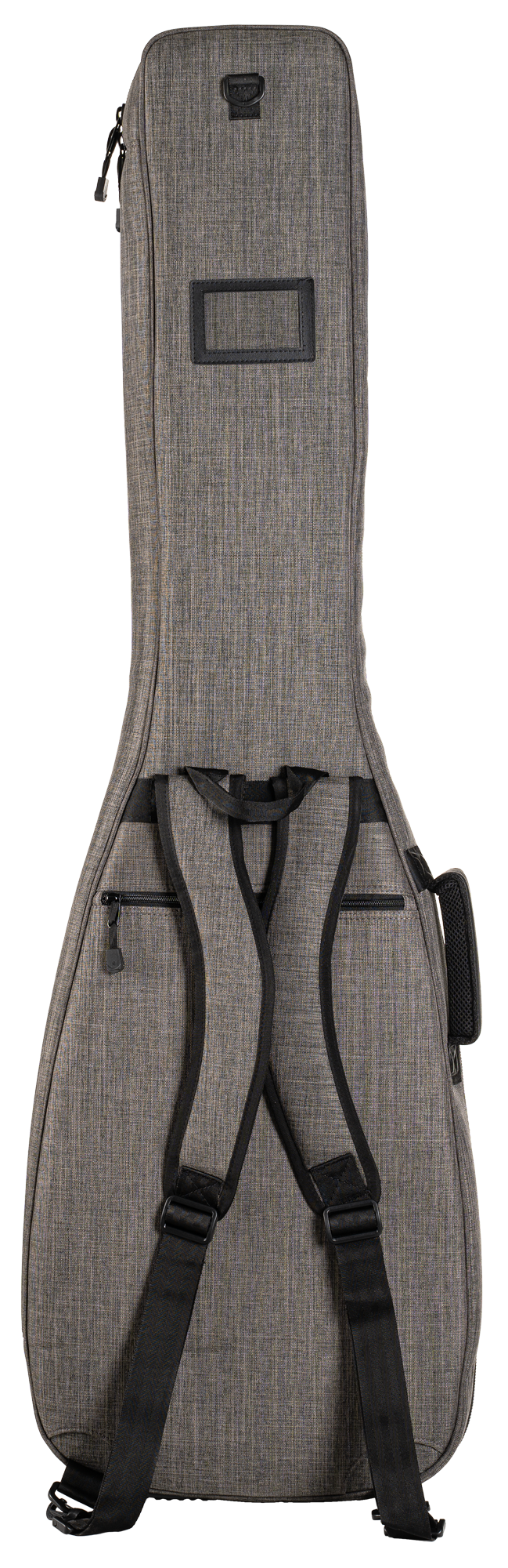 Gitarrentasche, grauer Stoff, Schultergurte, Außentaschen, Reißverschluss