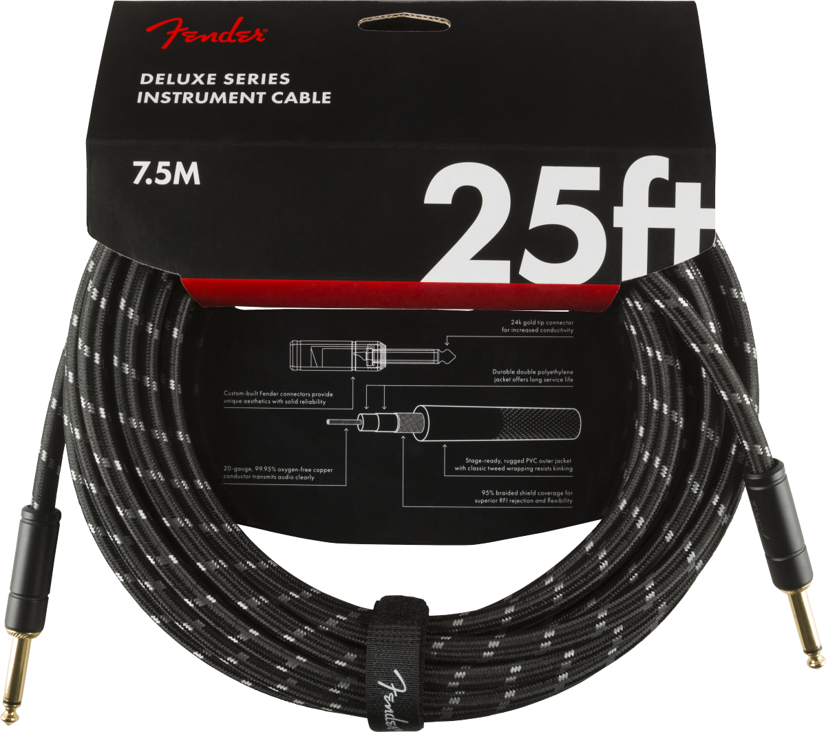 Deluxe Series Instrument Cable, Straight/Straight, 25', Black Tweed (7,5 m)