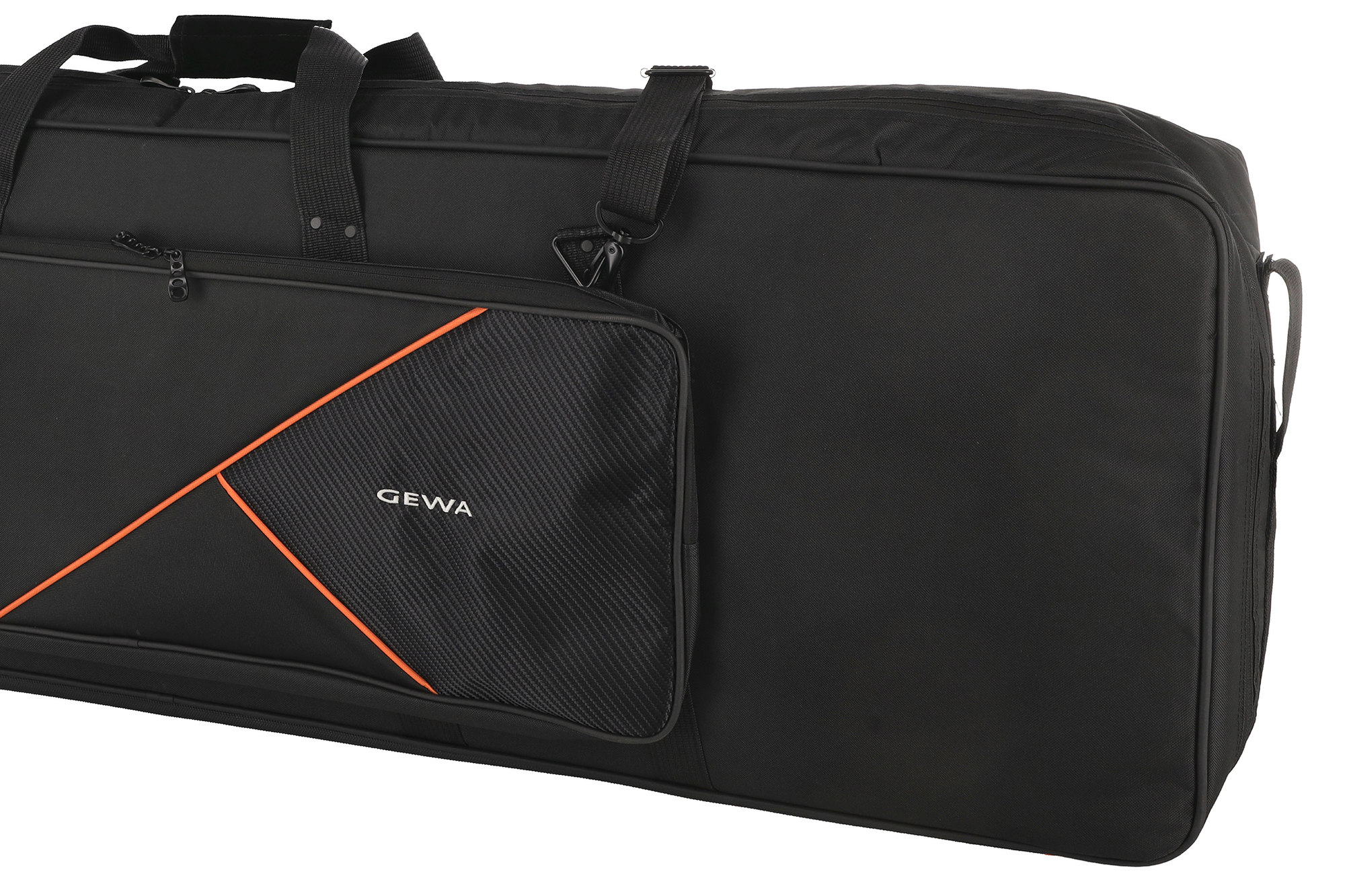 Instrumententasche, Schwarzes Nylon, Orange Akzent, Tragegurte, Außentasche