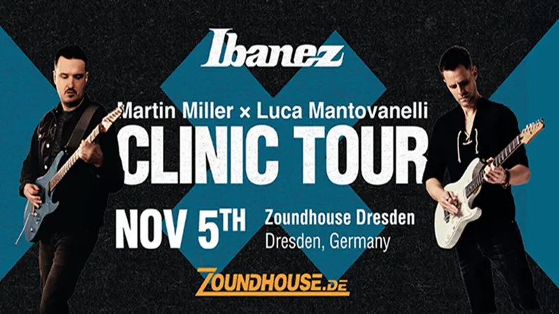 Konzertplakat, Gitarren-Clinic, E-Gitarre, Schwarz-Türkis, Dresden