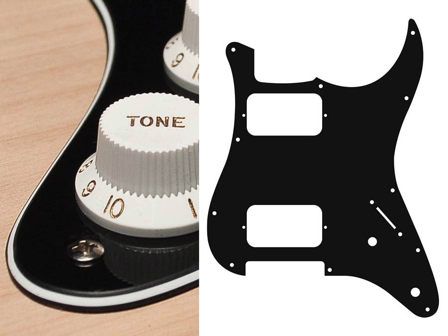 Pickguard Strat HH 3-lagig schwarz 2 Potis 3/5-Weg-Schalter