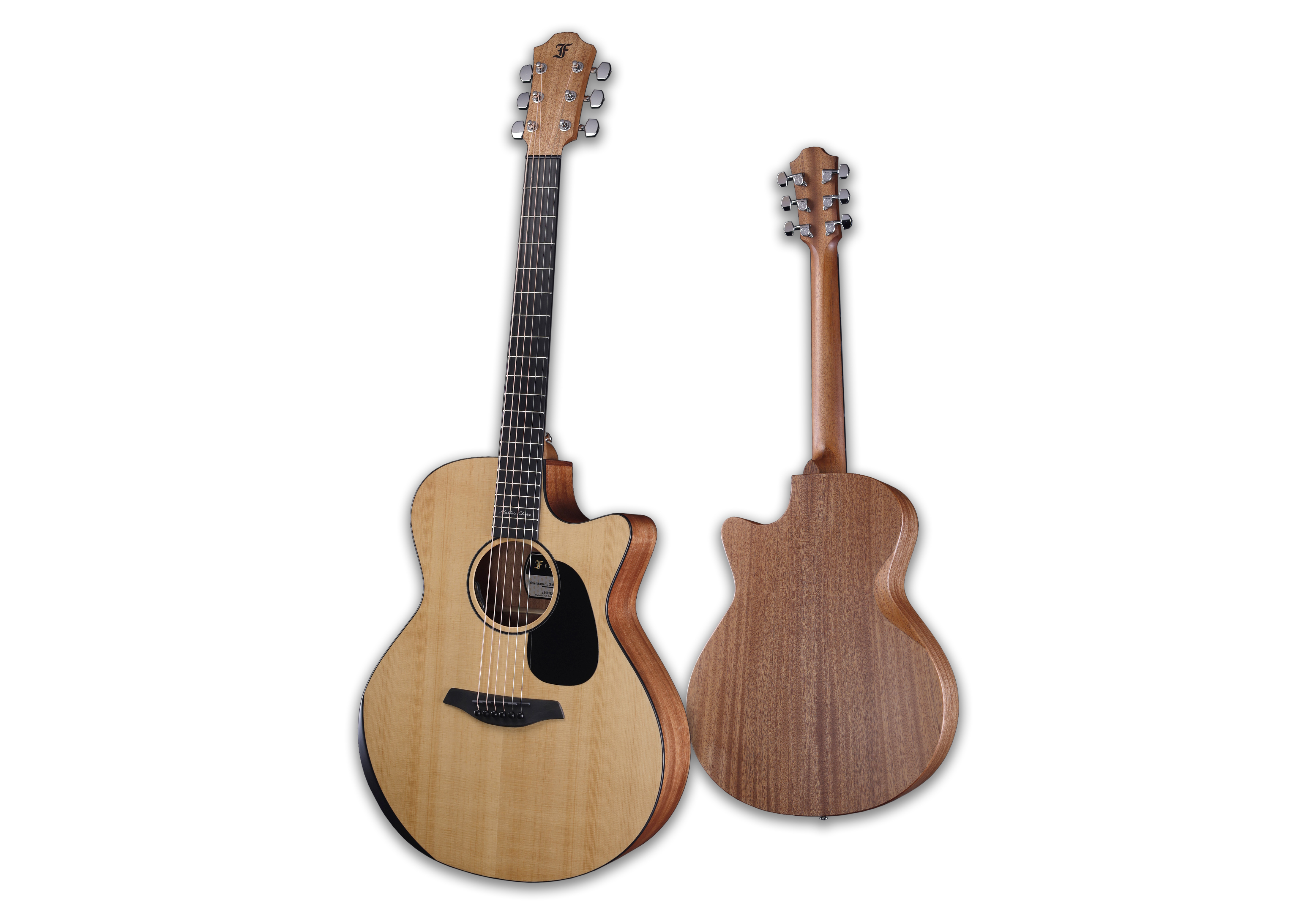 Akustikgitarre, Fichtendecke, Naturholz, Cutaway, Schwarzes Schlagbrett, Westerngitarre, Akustikgitarre, Fichtendecke, Cutaway, Naturholz