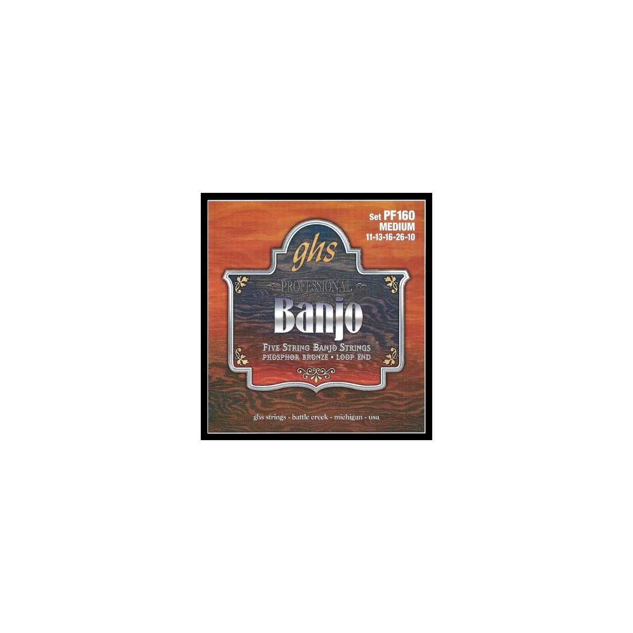 Professional - PF160 - Banjo String Set, 5-String, Loop End, Phosphor Bronze, Medium, .010-.026